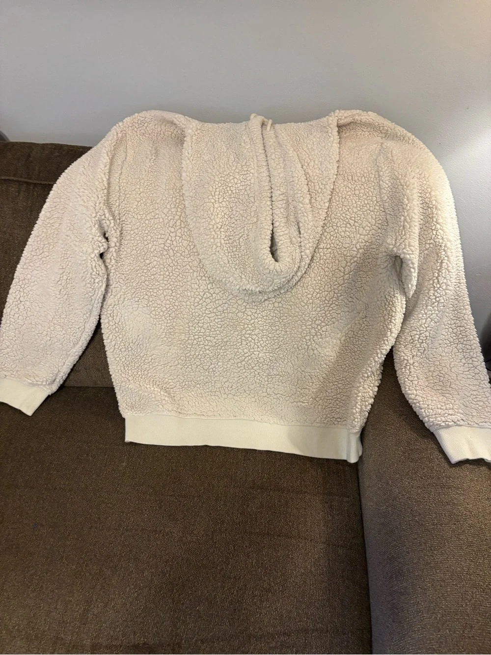 True Religion Cream Sherpa Hoodie with Navy True RLGN Logo